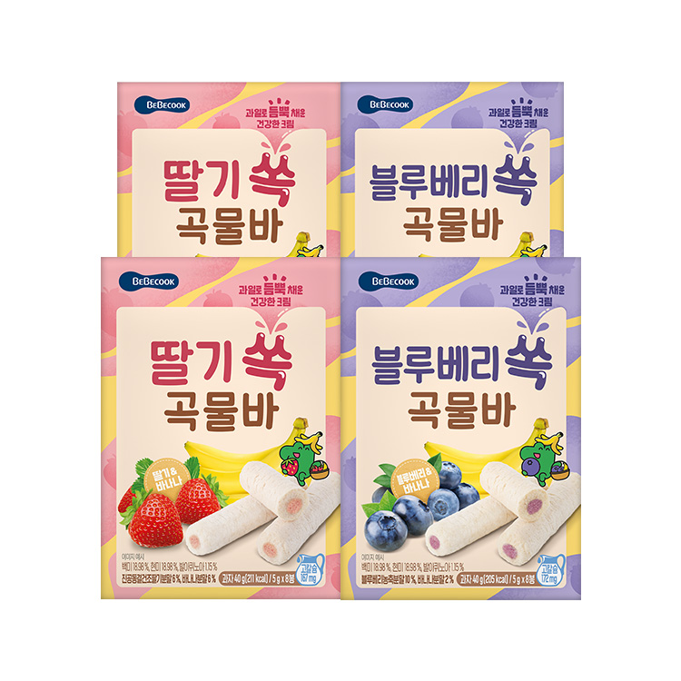 [베베쿡] 과일이 쏙 곡물바 4개 세트 (블루베리2+딸기2)