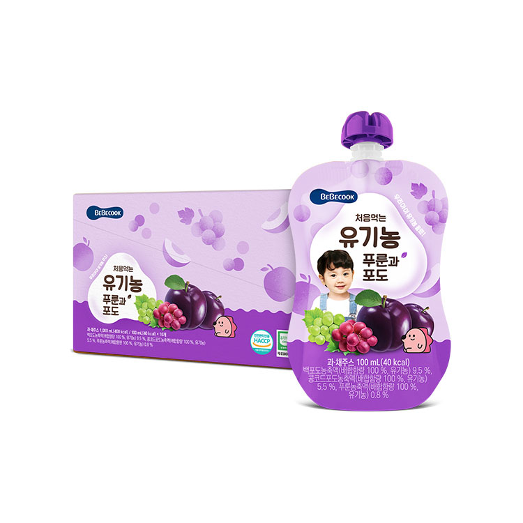 [베베쿡] 처음먹는 유기농 푸룬과 포도 1박스 (100ml x 10팩)