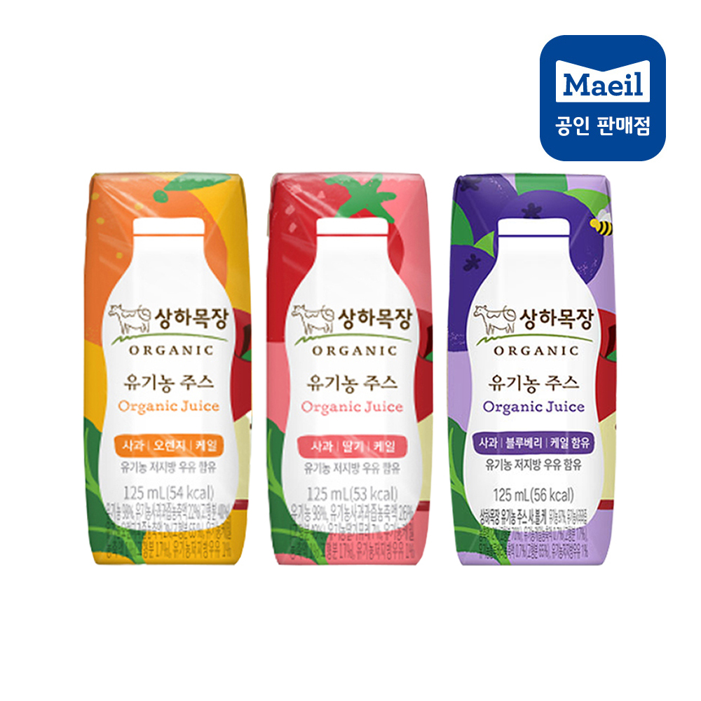 [매일유업] 상하목장 유기농 주스 사과오렌지케일/사과딸기케일/사과블루베리케일 125ml 24팩