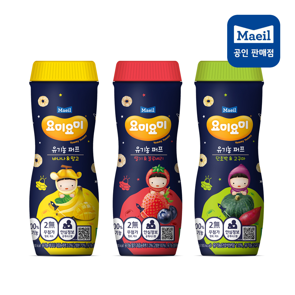[매일유업] 요미요미 유기농퍼프 바나나망고/딸기블루베리/단호박고구마 4개