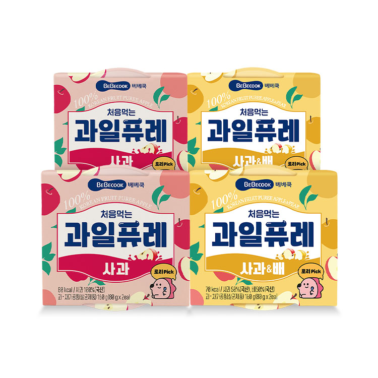 [베베쿡] 처음먹는 과일퓨레 4개(사과2+사과배2)
