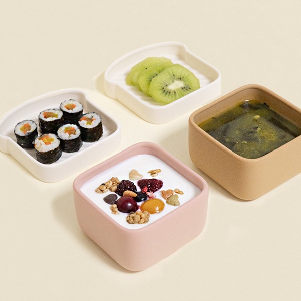 [퍼기] 식빵 실리콘 흡착볼 토핑 이유식 용기 (+뚜껑)
