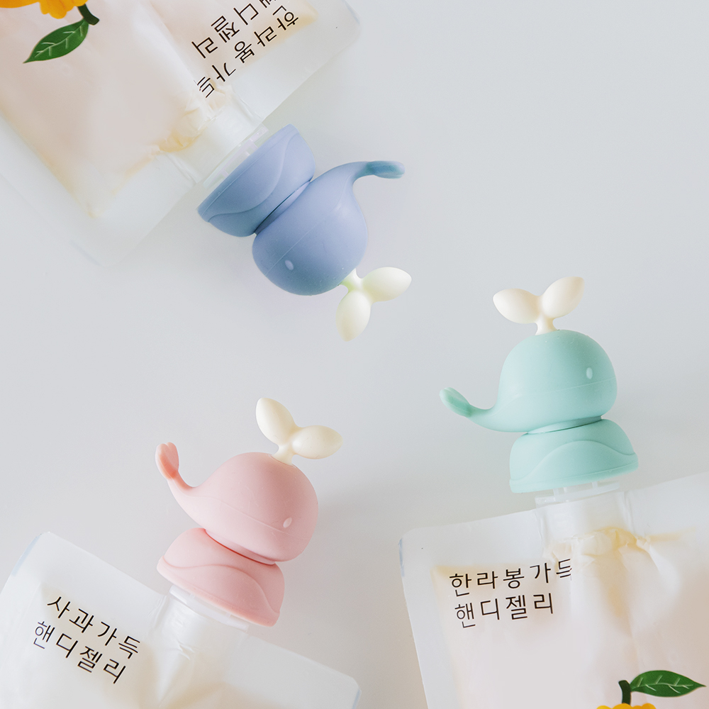 [퍼기] 유아 이유식 파우치토퍼 흘림방지 고래캡 2P