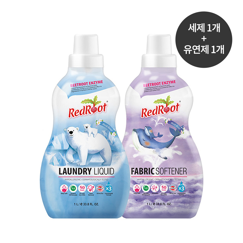 [레드루트] 유아 아기 저자극 고농축 세탁세제 1L 1개 + 섬유유연제 1L 1개