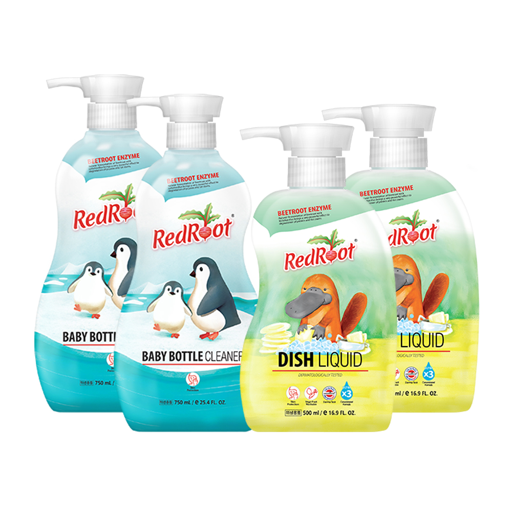 [레드루트] 유아 아기 안심 젖병세정제 750ml 2개 + 주방세제 500ml 2개